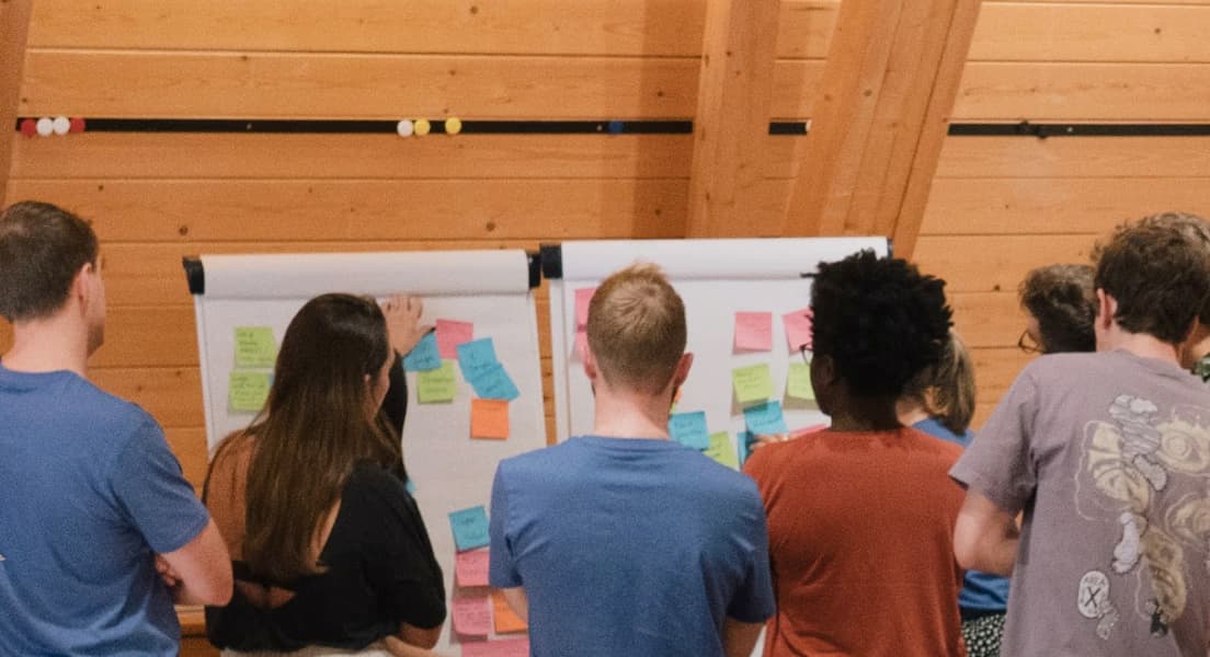 The Stacker team brainstorming at camp 2022